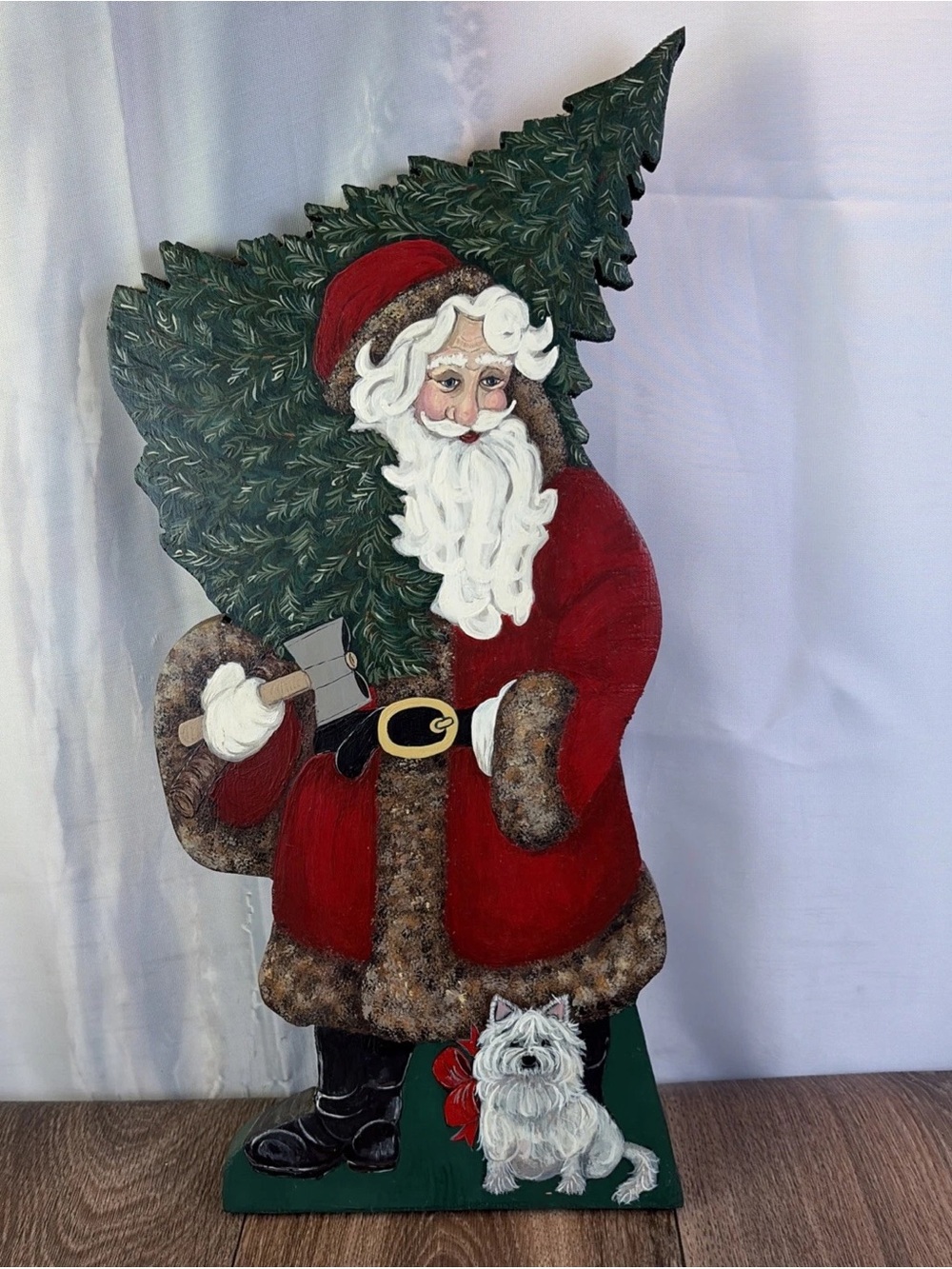 Hand Painted Wood Santa Claus Figure Rustic Christmas Folk Art 17'' READ
